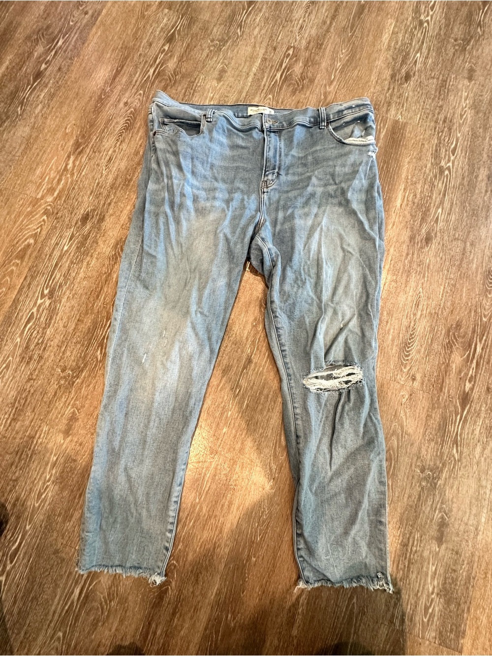 Women's Abercrombie & Fitch Super Skinny Ankle High Rise Distressed Blue Jeans
